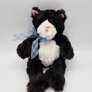Vintage Gund Nipps Tuxedo Cat Plush 10" Black White Kitty Beanie Stuffed Animal